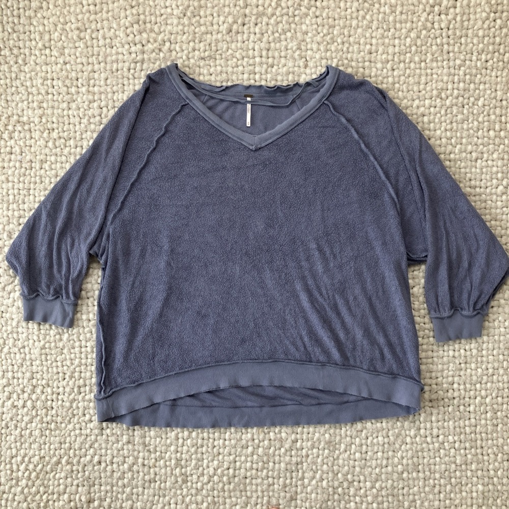 Free People Womens Terry Cloth Sweater Blue Medium Boho Oversized Coastal